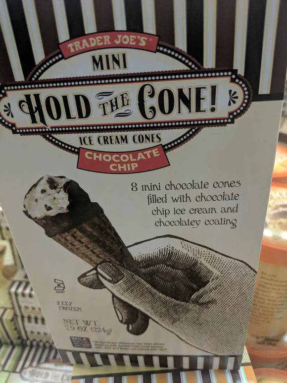Trader Joe's Hold the Cone Mini Ice Cream Cones (8 Count, Chocolate Chip, Mini Ice Cream Cones Filled with Chocolate Chip Ice Cream and Chocolate Flavored Ending)
