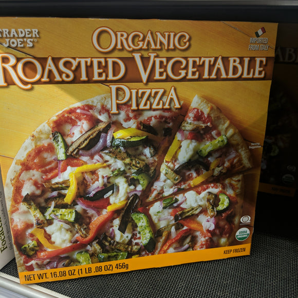 Trader Joe's Organic Roasted Vegetable Pizza (Organic Wheat, Carmalized Onions, Artichokes, and Shiitake Mushrooms) (Handcrafted, No Dairy)