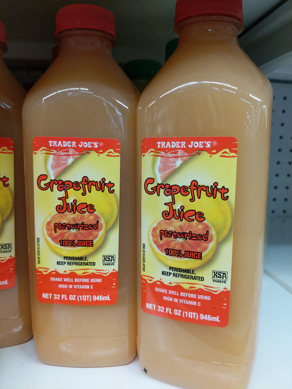 Trader Joe's 100% Florida Grapefruit Juice Pasteurized 32oz.