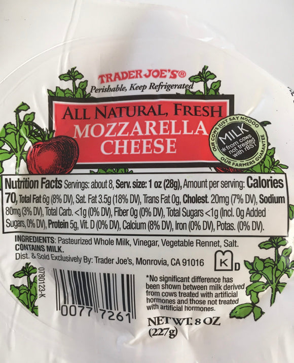 Trader Joe's All Natural Mozzarella Cheese